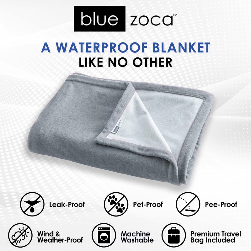 Blue Zoca Waterproof Blanket | Machine Washable Dog Bed Cover | Water Proof Blanket to Protect Your Bed Couch Car from Leaks Spills & Accidents | for Adults Dogs & Pets | Oversized Queen Fit - 65x80in (Gray) - Image 5